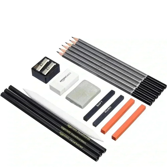 🆕 Amazon Basics Sketch & Drawing Art Pencil Set, Charcoal, Black, White - Picture 7 of 8